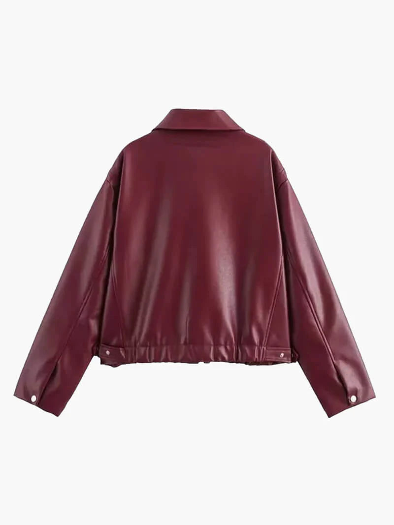 Kunstlederjacke Damen | Burgunderrote Jacke mit Maßgeschneiderter Passform | Stilvolles Design für Elegante Anlässe 5