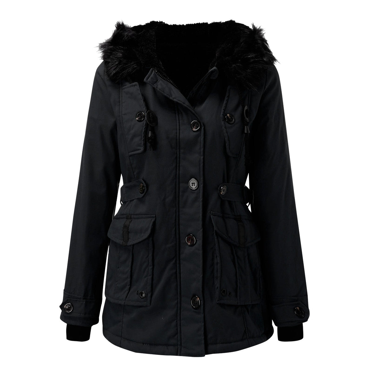 Parka Damen Mit Kapuze Knöpfen Und Taschen Freizeit & Übergangszeit