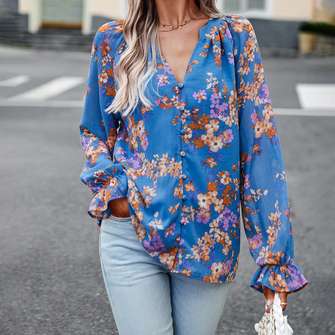 Leichte Sommerbluse mit Blumendruck und V-Ausschnitt | Elegante Bluse für Stil und Komfort 4