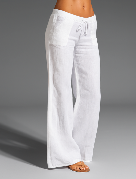 Leichte Sommerhose Damen | Weite Leinenmischung mit Kordelzug | Atmungsaktive Damen Hosen für Komfort und Stil 0