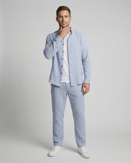 Leinenanzug Herren | Zweiteiler mit Knopfjacke | Bequeme Passform für Warme Tage 0