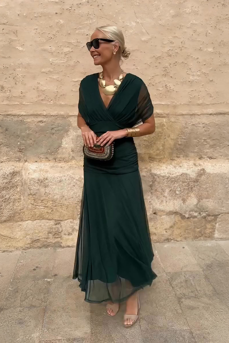 Maxikleid Damen Elegant V-Ausschnitt Festlich
