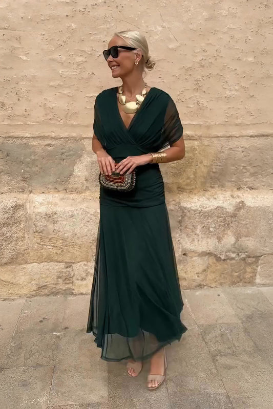Maxikleid Damen Elegant V-Ausschnitt Festlich