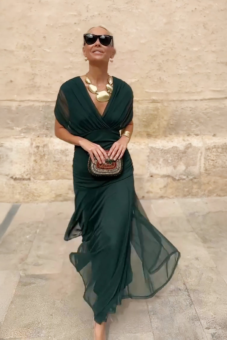 Maxikleid Damen Elegant V-Ausschnitt Festlich