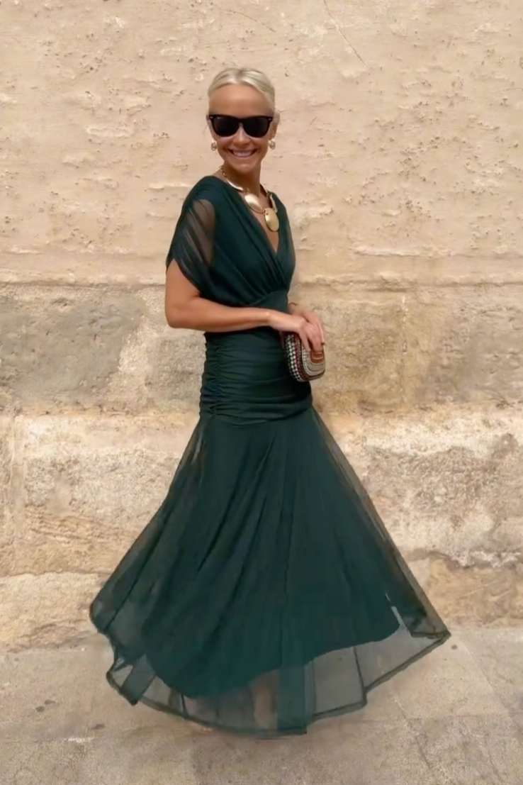 Maxikleid Damen Elegant V-Ausschnitt Festlich