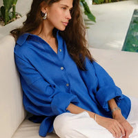 Oversize Hemdbluse Damen Locker Luftig Sommerbluse mit Knopfleiste für Freizeit & Urlaub