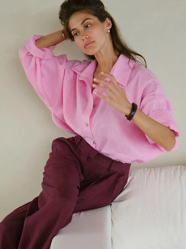 Oversize Hemdbluse Damen Locker Luftig Sommerbluse mit Knopfleiste für Freizeit & Urlaub