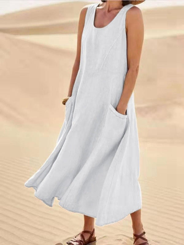 Women's Maxi Dress Sleeveless Relaxed Fit Casual with Pockets