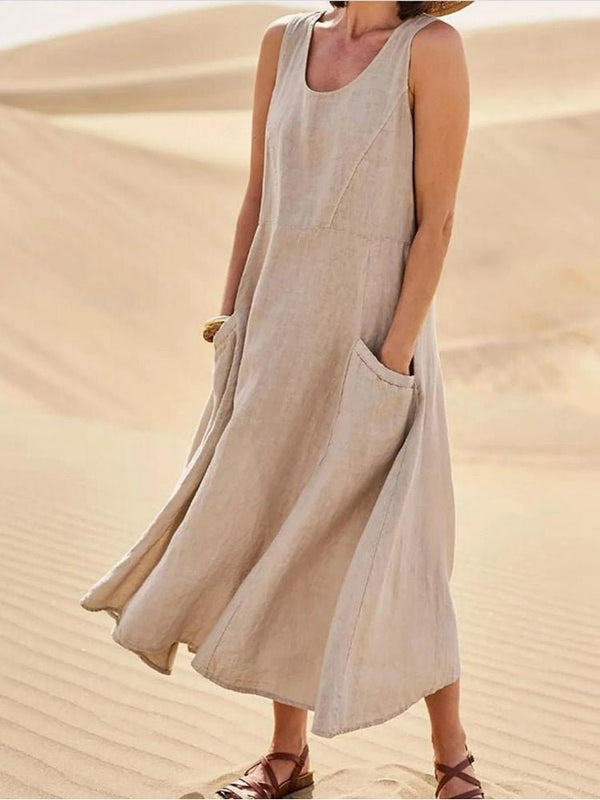 Women's Maxi Dress Sleeveless Relaxed Fit Casual with Pockets