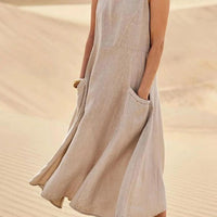 Robe longue femme sans manches coupe décontractée avec poches