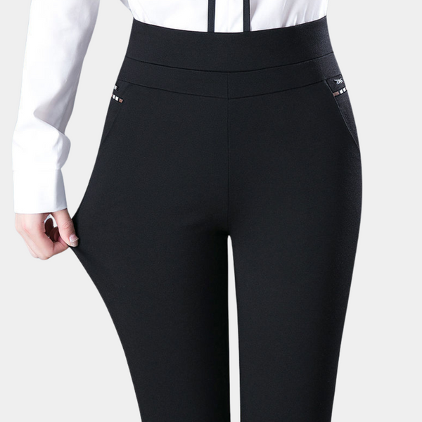 Schwarze Damen Stretch-Hose mit hohem Bund für Büro und Freizeit