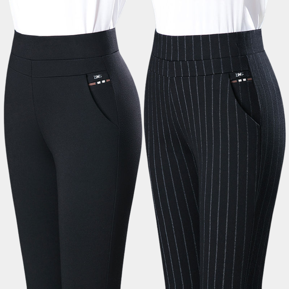 Schwarze Damen Stretch-Hose mit hohem Bund für Büro und Freizeit