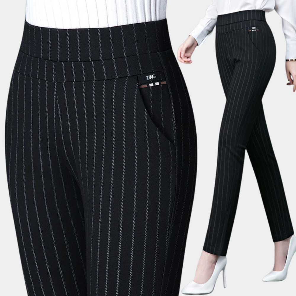 Schwarze Damen Stretch-Hose mit hohem Bund für Büro und Freizeit