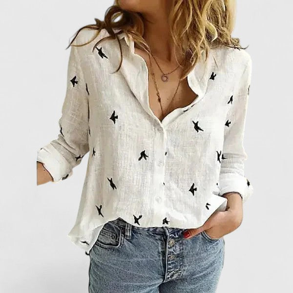Bluse Damen Romantisch V-Ausschnitt Botanischer Druck