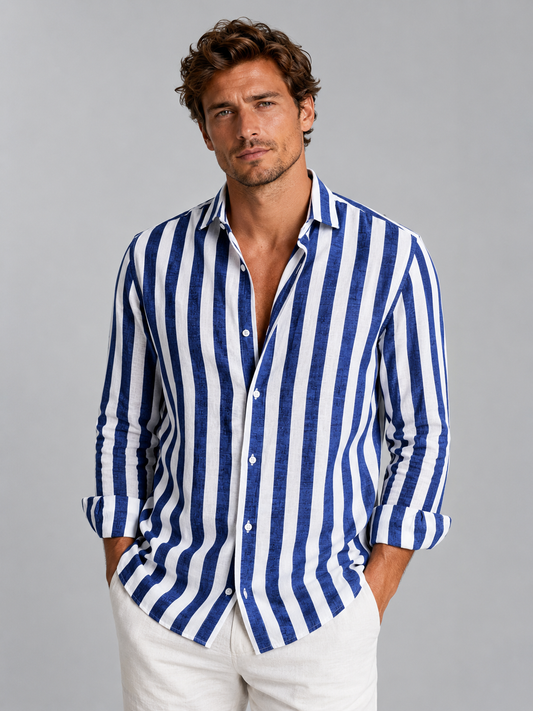 Hemd Herren Leinenlook Gestreift Lässig Sommer Casual