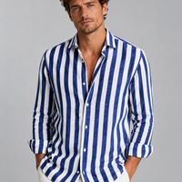 Hemd Herren Leinenlook Gestreift Lässig Sommer Casual