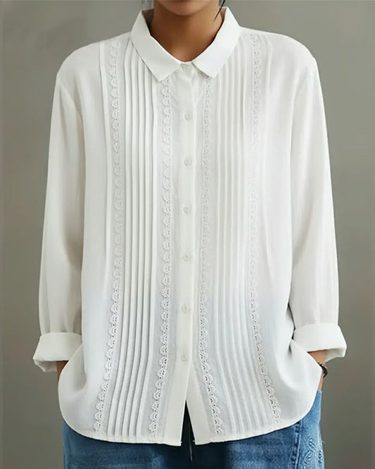 Bluse Damen Elegant Spitzen Falten Casual
