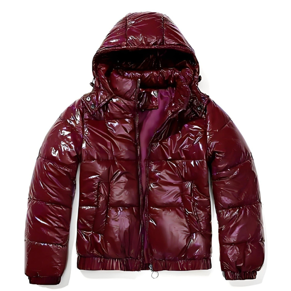 Moderne Jacke Damen | Bordeaux Pufferjacke mit Kapuze für Stil und Komfort