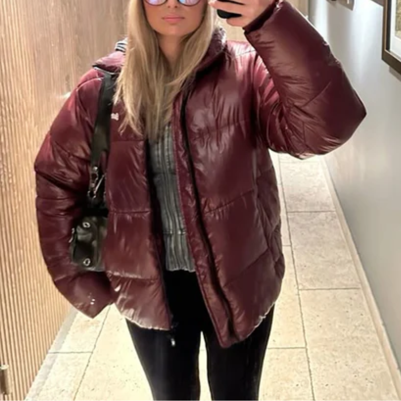 Moderne Jacke Damen | Bordeaux Pufferjacke mit Kapuze für Stil und Komfort 1