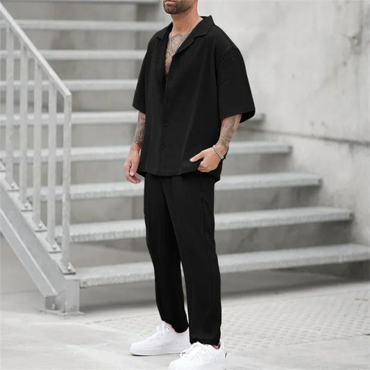 Modisches Herren-Sommer-Set | Kurzarm-Oberteil und Shorts aus Baumwolle | Bequem und Stylisch für Heiße Tage 0