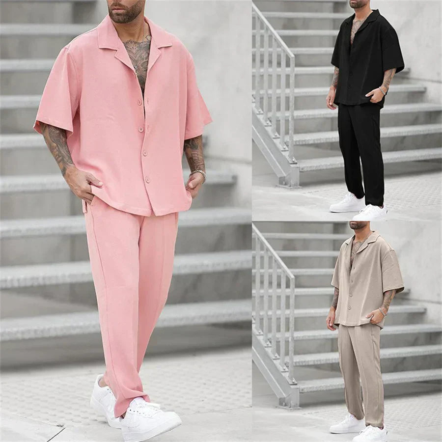 Modisches Herren-Sommer-Set | Kurzarm-Oberteil und Shorts aus Baumwolle | Bequem und Stylisch für Heiße Tage 1