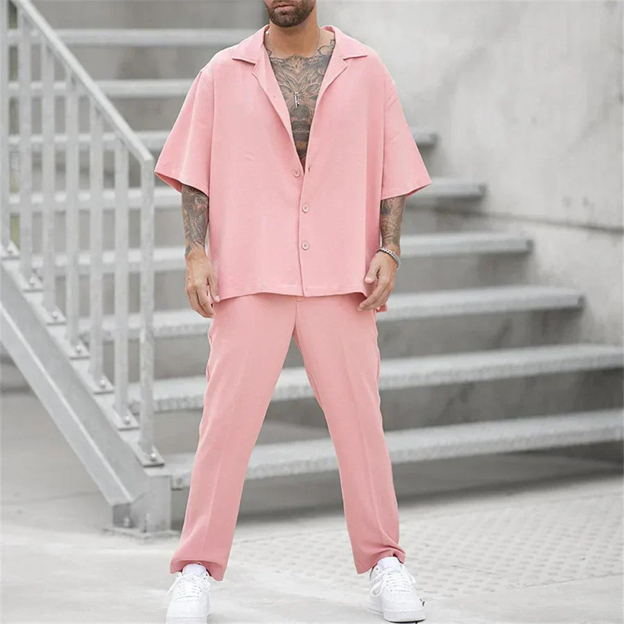 Modisches Herren-Sommer-Set | Kurzarm-Oberteil und Shorts aus Baumwolle | Bequem und Stylisch für Heiße Tage 2