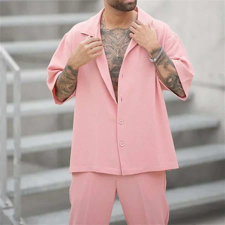 Modisches Herren-Sommer-Set | Kurzarm-Oberteil und Shorts aus Baumwolle | Bequem und Stylisch für Heiße Tage 3