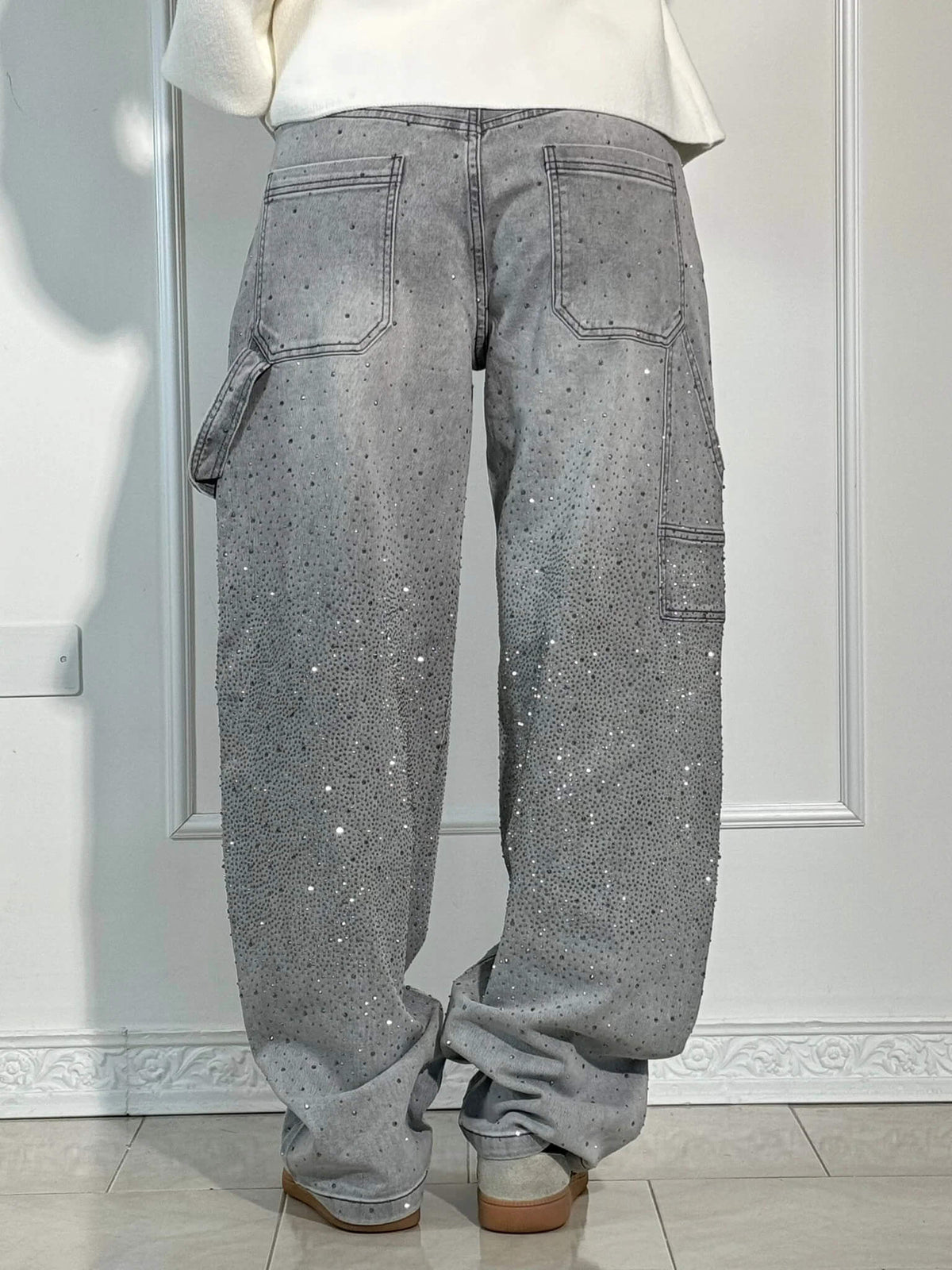 Hose Damen Hochtailliert Weitbein Knopftaschen Elegant