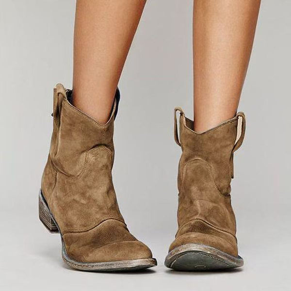 Damen Stiefeletten in Wildlederoptik mit Blockabsatz