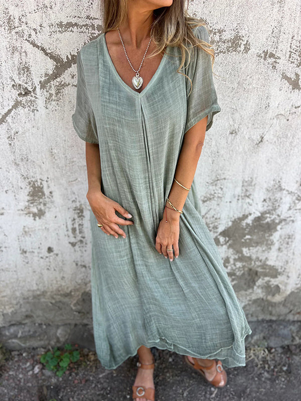 Luftiges V-Ausschnitt Kleid für Damen im lässigen, eleganten Stil