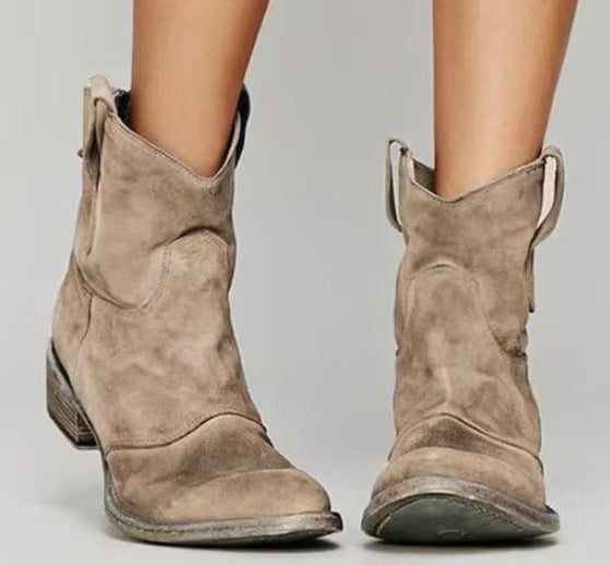 Damen Stiefeletten in Wildlederoptik mit Blockabsatz