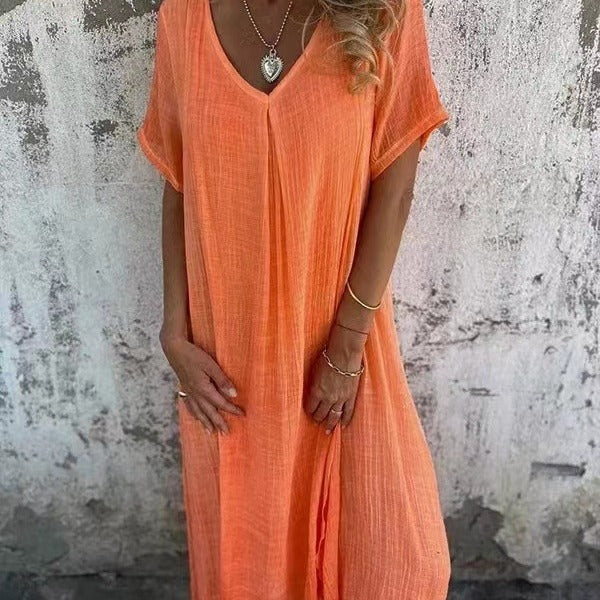 Luftiges V-Ausschnitt Kleid für Damen im lässigen, eleganten Stil