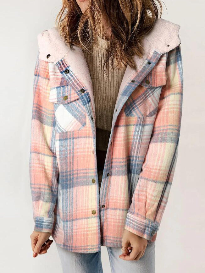 Kapuzenjacke Damen Relaxed Fit Herbst & Winter Plaid Flanell