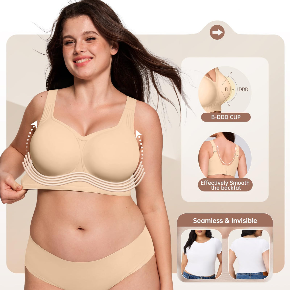 Soutien-gorge dos droit pour femme, confortable, sans armatures, pour le quotidien