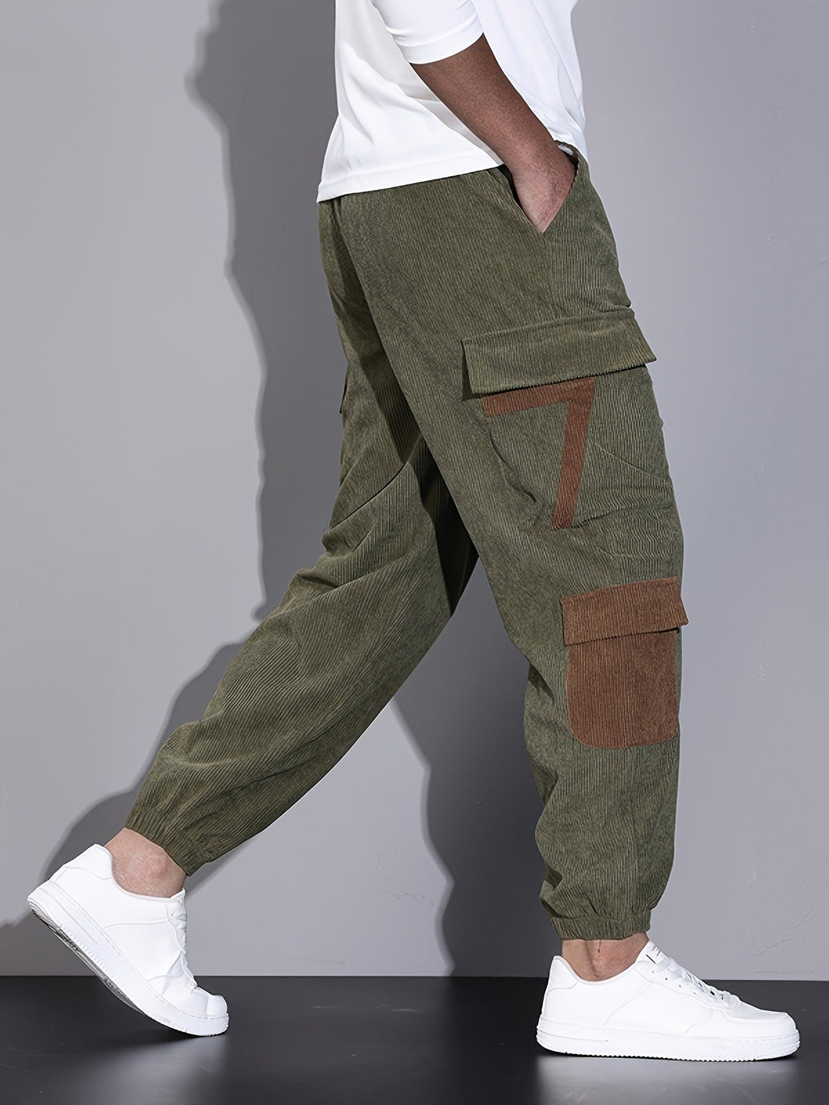Lim - Herren Cordhose Cargo Jogger Relaxed Fit Freizeit