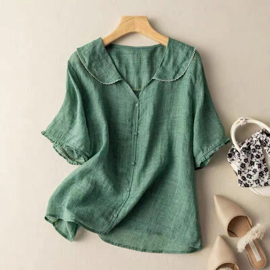 Vintage-Bluse für Damen mit zartem Kragen und luftiger Passform