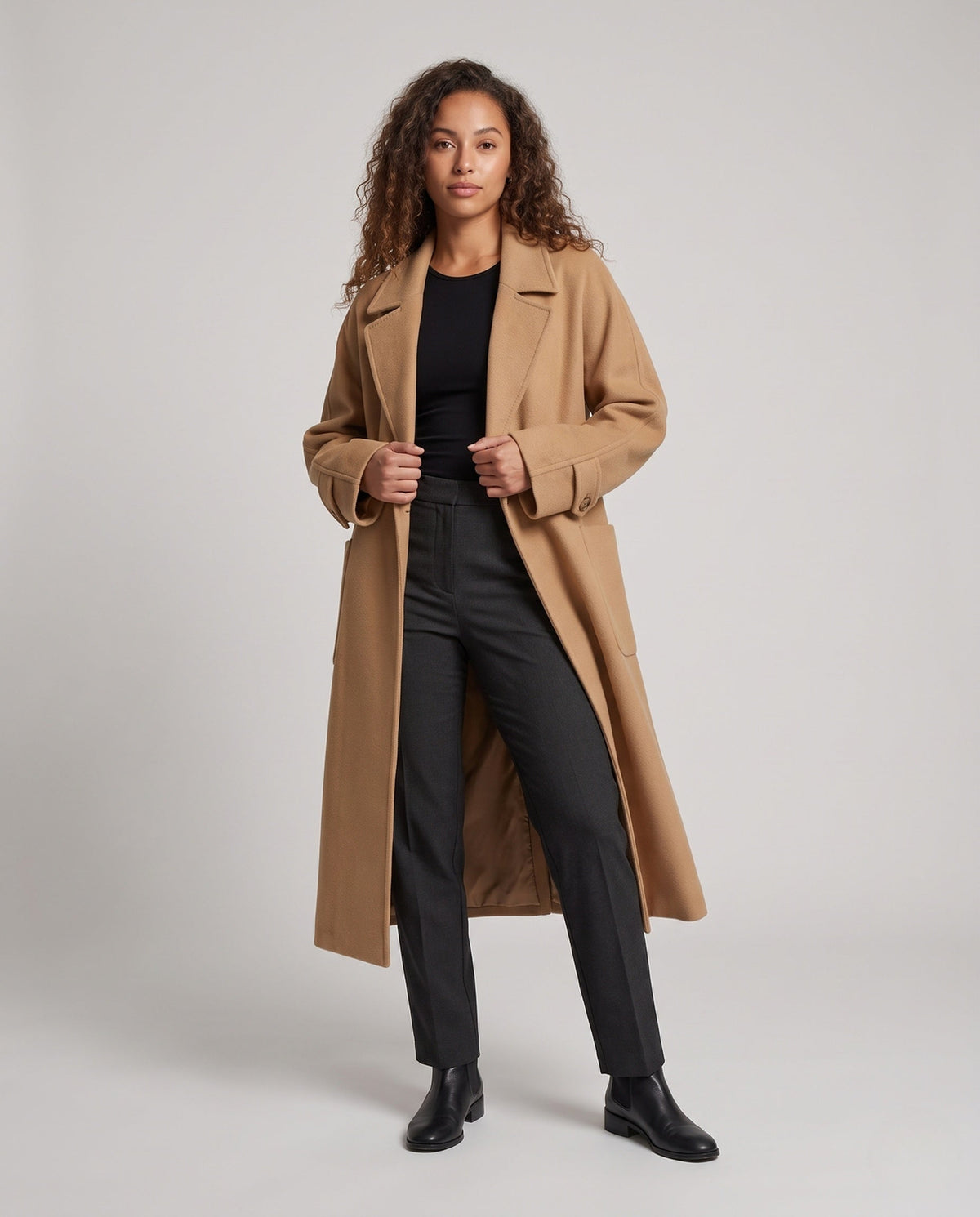 Damen Mantel mit A-Linie, Reverskragen und aufgesetzten Taschen
