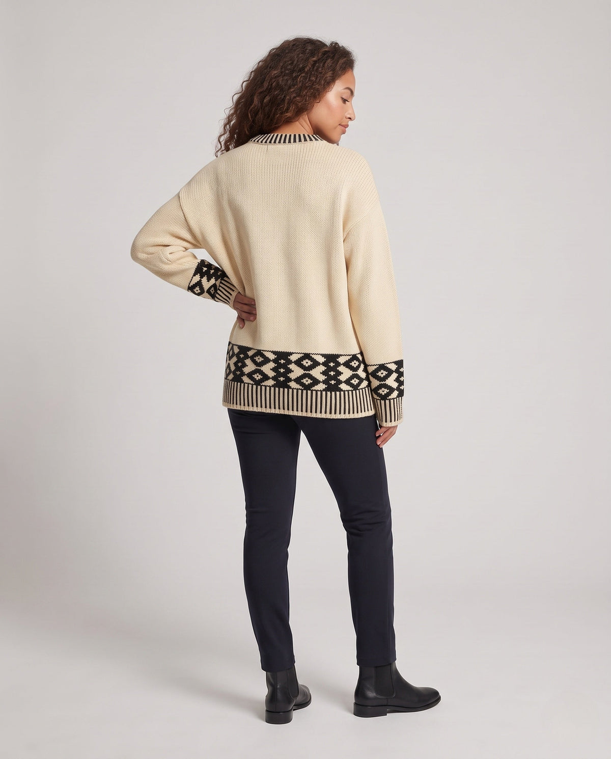 Damen Oversize Pullover Casual Norwegermuster Rippbündchen