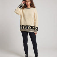 Damen Oversize Pullover Casual Norwegermuster Rippbündchen