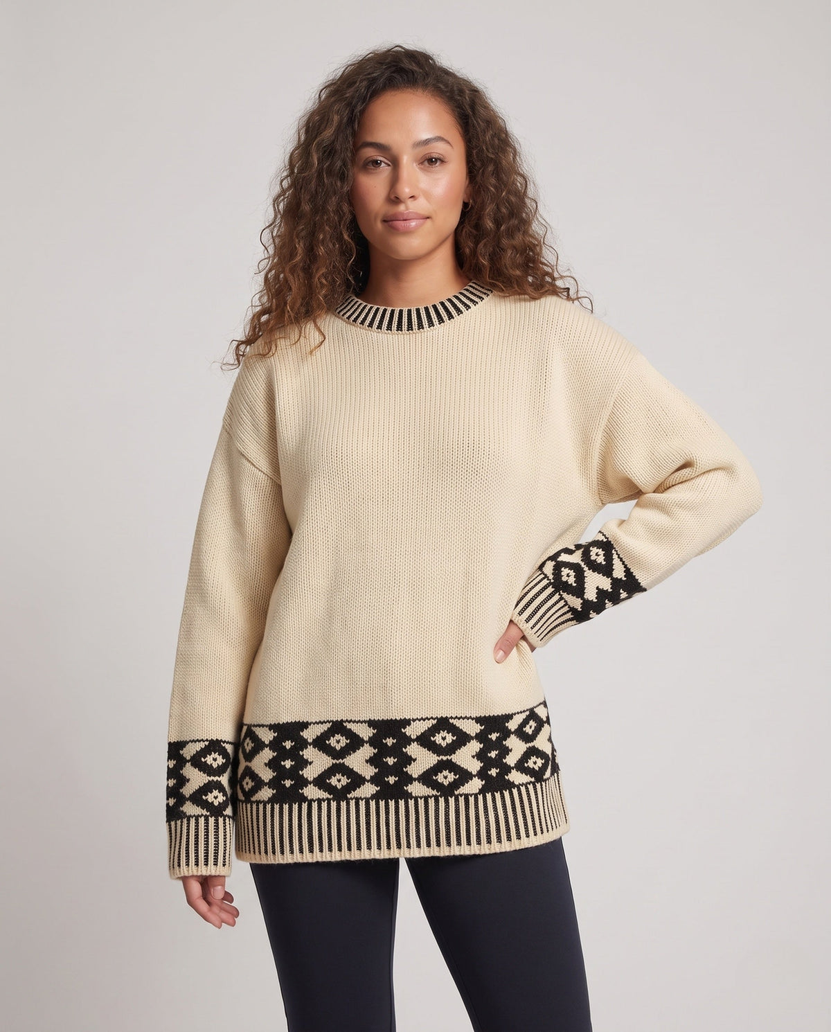 Damen Oversize Pullover Casual Norwegermuster Rippbündchen
