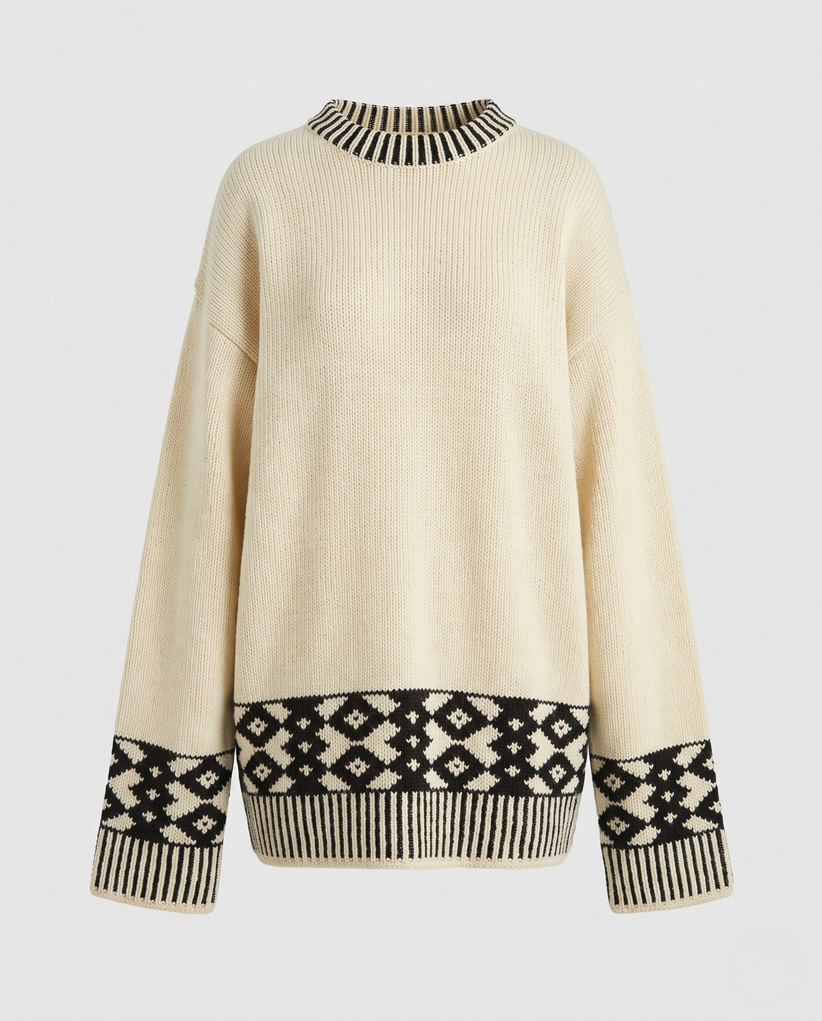 Damen Oversize Pullover Casual Norwegermuster Rippbündchen