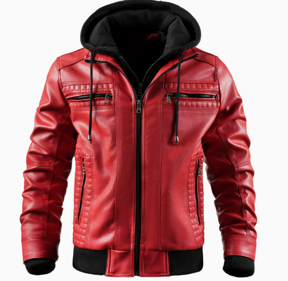 Herren Jacke | PU-Lederjacke mit Kapuze