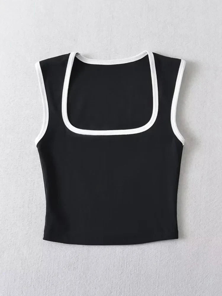 Crop Top Damen Slim Fit Casual Quadrat Ausschnitt