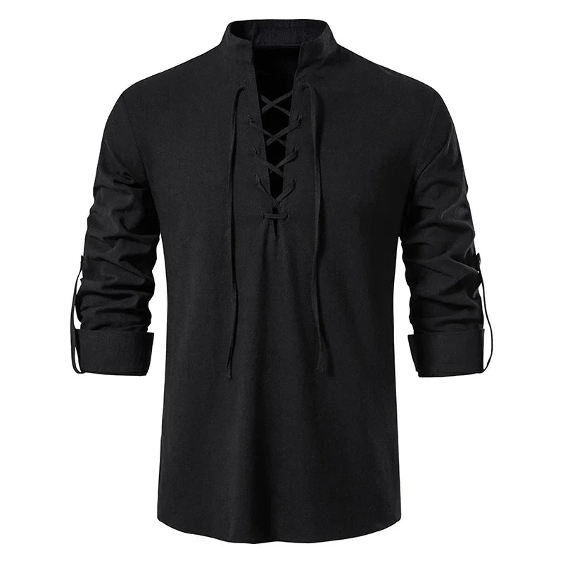 Sommerhemd Herren Relaxed Fit Freizeit mit Bindeband am Ausschnitt