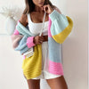 Strickcardigan Damen Oversize Casual Farbblock Patchwork