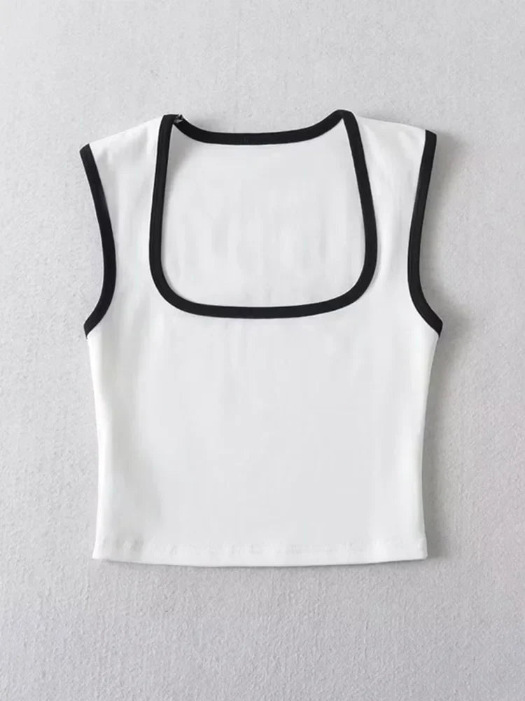 Crop Top Damen Slim Fit Casual Quadrat Ausschnitt