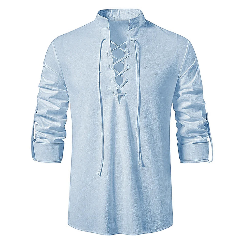 Sommerhemd Herren Relaxed Fit Freizeit mit Bindeband am Ausschnitt