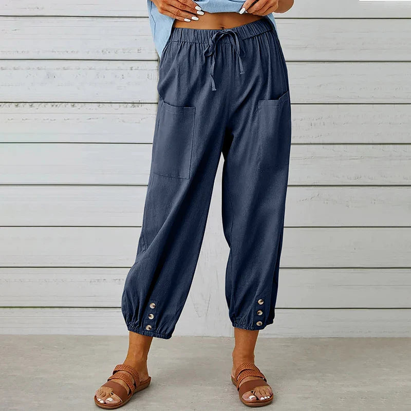 Damenhose Relaxed Fit Casual mit Taillenknoten und maritimem Stil
