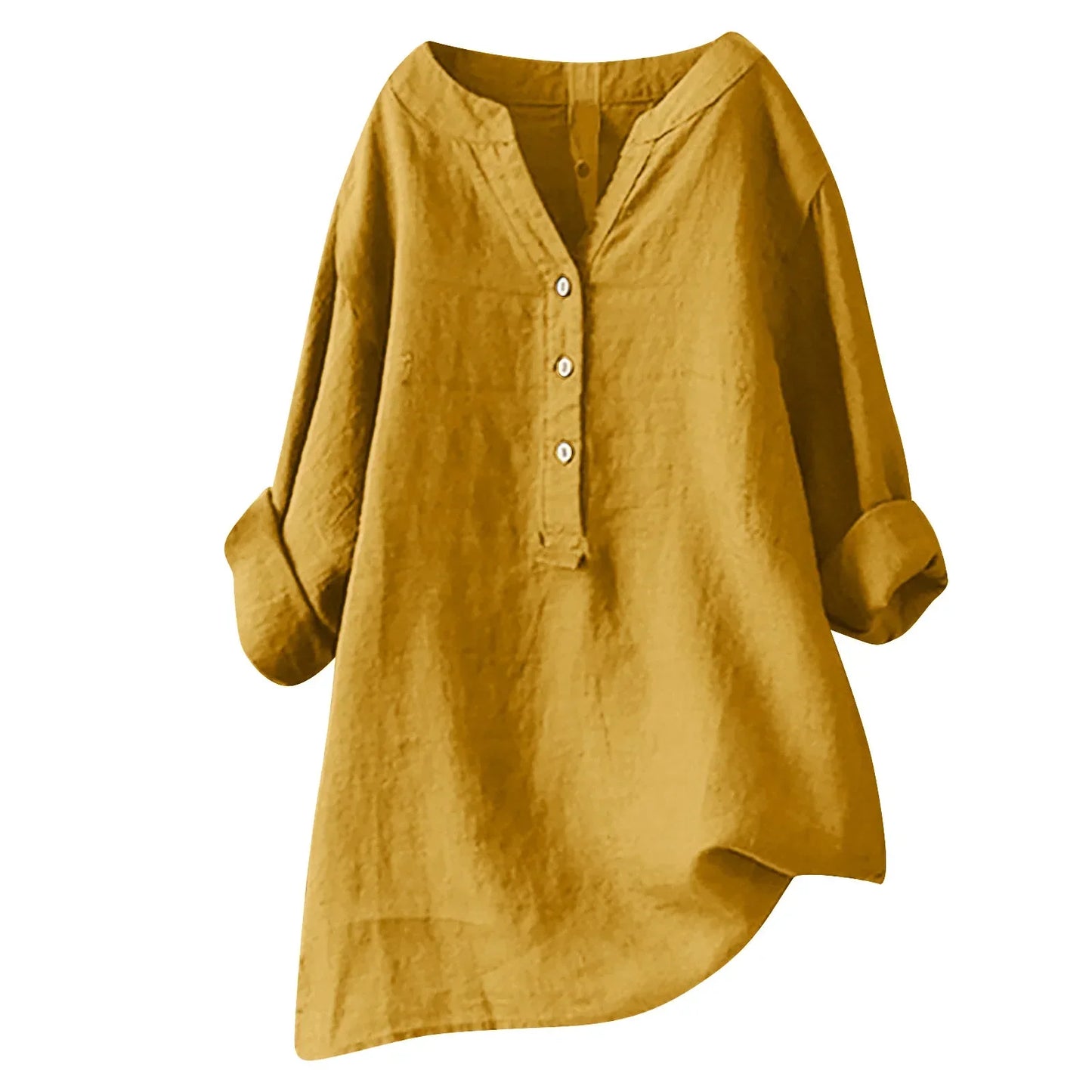 Leinenhemd Damen Locker Sommer Casual V-Ausschnitt