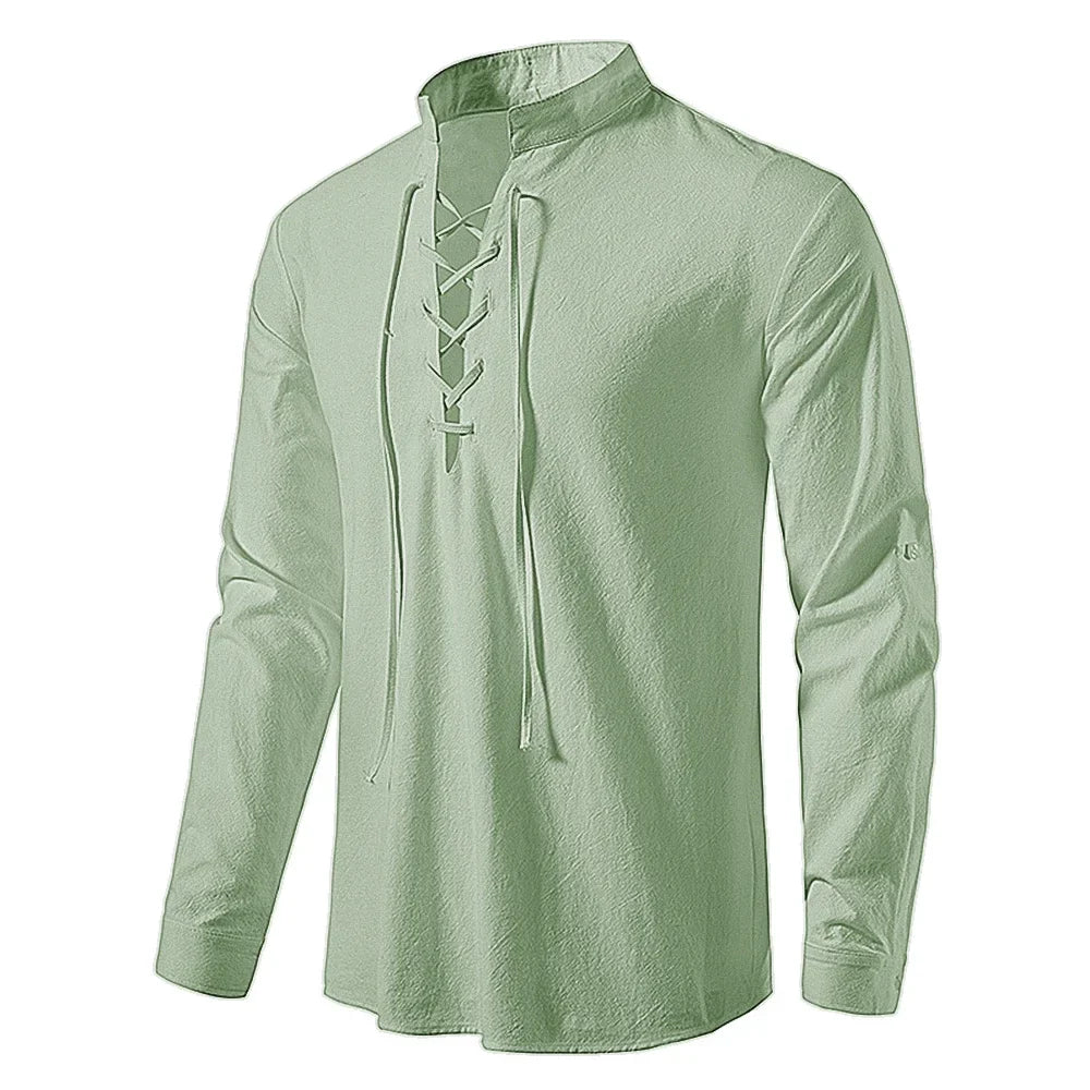 Sommerhemd Herren Relaxed Fit Freizeit mit Bindeband am Ausschnitt